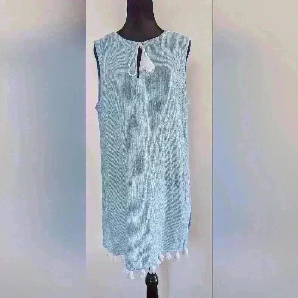 Tahari Women's Blue Striped Semi-Sheer Dress Cover-Up Size Medium Tassel Hem - Picture 11 of 12